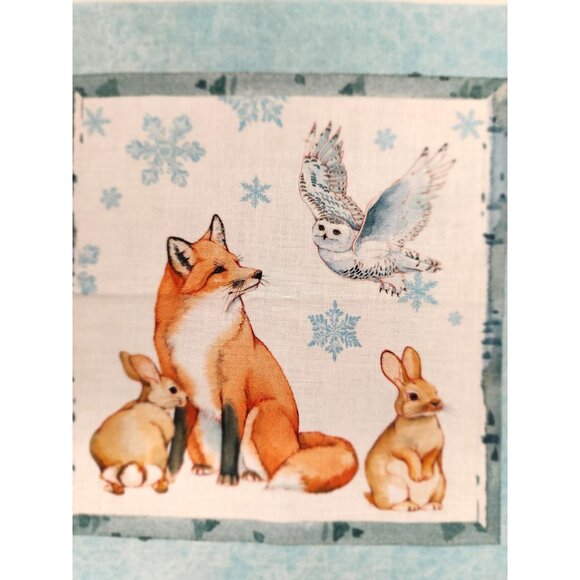 One Snowy Day Christmas Woodland Fabric Panel 24"x43" - Woodland Animals Scene - Picture 5 of 16